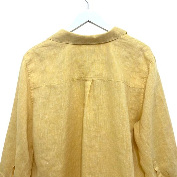 Chico's No Iron Linen Shirt Size 3 / XL Button Up 3/4 Sleeve Bright Yellow Top - Picture 5 of 15